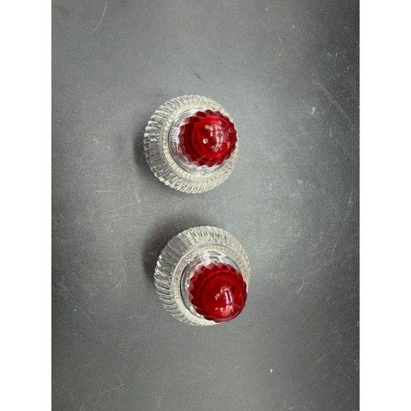 Vintage Ribbed Clear Glass Salt and Pepper Shakers with Red Plastic Lids Set - Picture 3 of 7